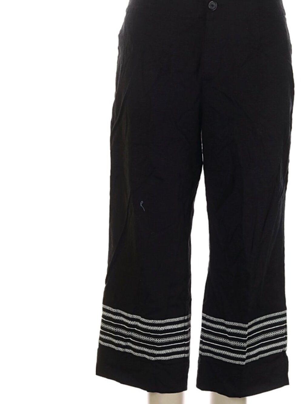 NWT Joan Rivers Women's Stretch Novelty Linen Crop Pant w Embroidery Navy M